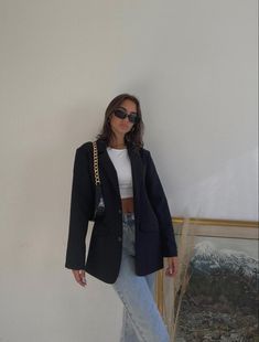 Blazer Outfits For Women Casual, Oversized Blazer Outfit, Blue Blazer Outfit, Black Blazer Outfit, Blue Jean Outfits, Blazer Outfits For Women, Jeans Outfit Women, Blazer Outfit, Blazer Jeans