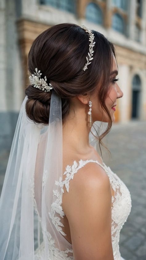 Discover a stunning collection of wedding hairstyles with veil ideas including a variety of options like Vintage Updo Tiara Crown Bun Korean Curly Simple Ponytail Bob Long and Short styles Whether you prefer a down hairstyle a vintage look an elegant updo or a glamorous tiara or crown this blog post has all the inspiration you need for your special day Low Bun With Tiara And Veil, Wedding Hairstyles For Tiara, Wedding Hairstyle Bun With Veil, Bridal Tiara With Veil Updo, Updo With Veil And Headpiece, Wedding Low Updo With Veil, Elegant Wedding Hairstyles With Veil, Wedding Day Updo With Veil, Veil Below Bun