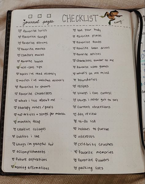 this is the checklist of pages in my new journal. i also have a lot more ideas for pages but i figured they don’t need to be all on the checklist. i just needed a page for inspo in case i run out of ideas! Journal Checklist, Outfit Ideas School, Bulletin Journal, School Christmas Party, School Outfits For College, Journal Inspiration Writing, Bullet Journal Ideas Templates, The Checklist, Journal Lists