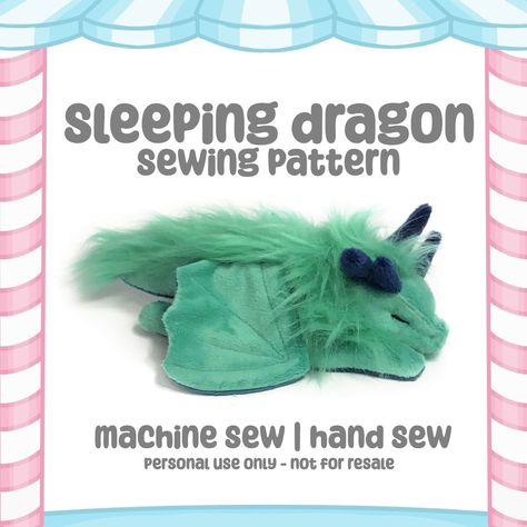 **YOU WILL NOT RECEIVE ANY PHYSICAL ITEM** This pattern is for a cute sleeping dragon! This is a sewing pattern and can be machine or hand sewn. There are two different horn styles to choose from. Fabrics that work best are those with a short to medium pile (aka length of "fur") such as minky, long minky, or fleece. It's helpful to have somewhat of a stretchy fabric, making turning easier.  You will be doing a little bit of hand-sewing to complete this project. Included is a full-color instructional PDF with pictures. This is all delivered to you immediately after purchase as digital download files. You may need to use an unzipping program to access the files such as Winrar or a PDF reader. **YOU WILL NOT RECEIVE ANY PHYSICAL ITEM** This is a personal use only pattern. You are NOT allowed Stuffed Dragon Pattern Sewing, Dnd Sewing Projects, Small Stuffed Animal Patterns Free, Sewing Patterns Free Plushies, Plushie Sewing Patterns, Horn Styles, Dragon Plush Pattern, Dragon Sewing Pattern, Plush Sewing Patterns