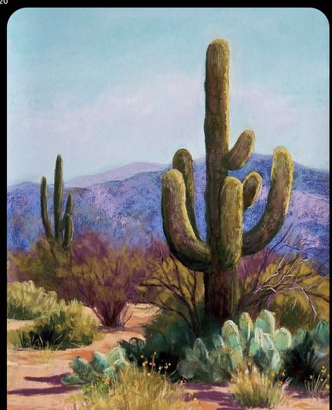 Desert Landscape Painting, Cactus Paintings, نباتات منزلية, Canvas For Beginners, Southwestern Art, Cactus Painting, Painting Competition, Desert Art, Desert Painting