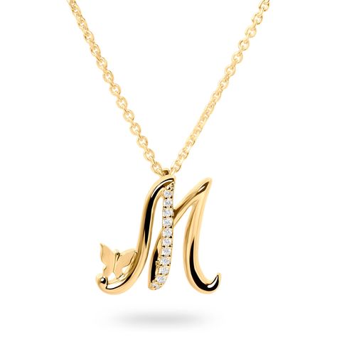 The “Letter M” pendant necklace features a delicate butterfly and lab-grown diamonds set in white or yellow gold. Available in 10K or 14K white or yellow gold Available chain lengths: 16 and 18 inches Set with round lab-grown diamonds, .055 ctw Attention to quality and detail is paramount to Ivy Jewelry Made in New York City Inspiration Timeless. Sentimental. Elegant. The designer added a delicate butterfly to each letter in the series to symbolize a “beautiful soul.” Whether your initial remind Letter M Jewelry, Letter M Pendant, M Gold Necklace, M Pendant Letter, Letter M Necklace, Ivy Jewelry, Jewelry Brand Logo, Gold Letter Pendants, City Inspiration