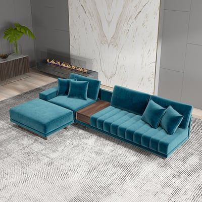 Blue L Shaped Sofa Designs, White Sectional Sofa, Ottoman For Living Room, Velvet Sectional, Side Table With Drawer, Living Room Sofa Design, Sofa Chaise, Modular Sectional Sofa, Types Of Sofas