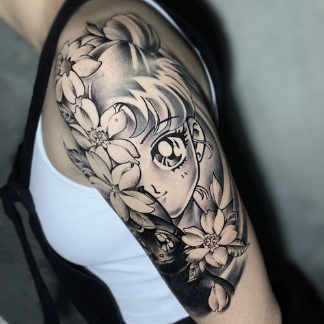 Tatuaje Sailor Moon, Moon Half, V Tattoo, Tattoo Japanese Style, Sailor Moon Tattoo, Tasteful Tattoos, Leg Sleeve Tattoo, Family Tattoos, Half Sleeve Tattoo