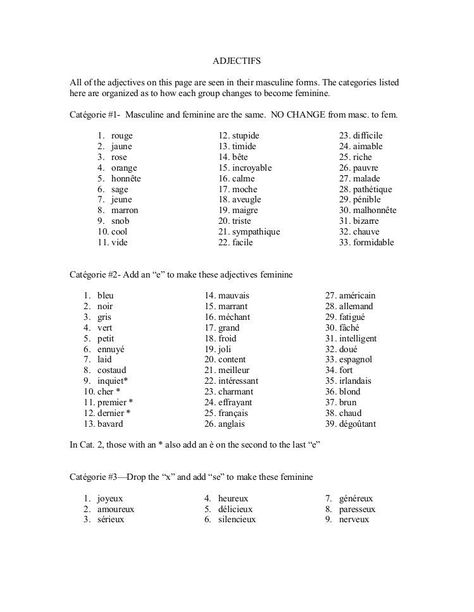 Adjectifs list.pdf French Adjectives, List Of Adjectives, Masculine Feminine, Read More, Reading, Quick Saves