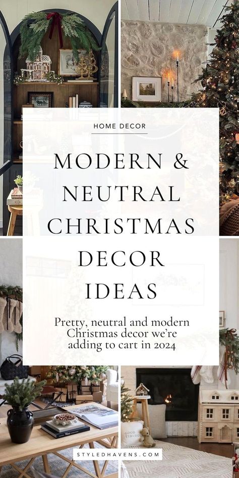 Planning your Christmas decor buys and looking for some pretty, modern Christmas decor ideas? We are major neutral Christmas decor girlies over here - and today we're sharing our very top picks for the most cozy Christmas decor that you can totally copy in your own home! From Christmas fireplace set-ups, to the perfect Christmas mantle - *THIS* is the Christmas decor inspiration we're going gaga for in 2024! Christmas Centerpieces Minimalist, Christmas Decor Contemporary, Fireplace Decor With No Mantle, Minimalist Christmas Fireplace Decor, Christmas Cozy Decorations, Christmas Tree Inspiration Neutral, Classy Modern Christmas Tree, Minimalist Christmas 2024, Stylish Christmas Decorations