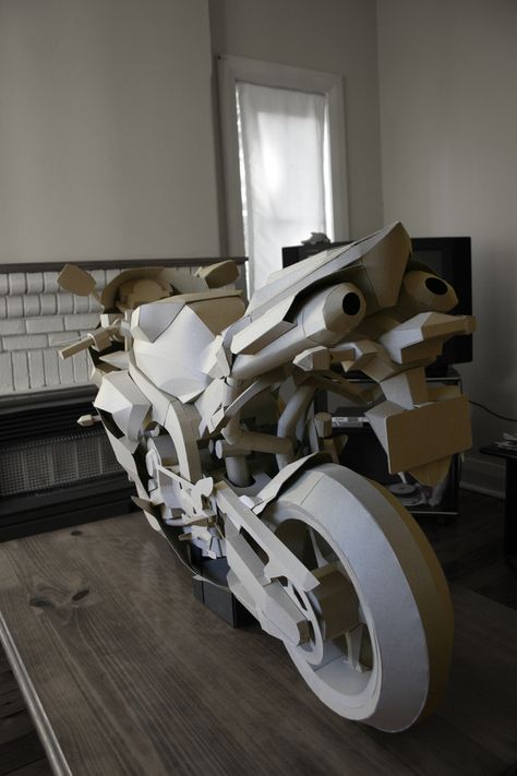 cardboard motorcycle by Jack Chen, via Behance Cardboard Motorcycle, Crafts Halloween Diy, Crafts Cardboard, Cardboard Car, Motorcycle Diy, Cardboard Model, Cardboard Design, Cardboard Toys, Cardboard Sculpture