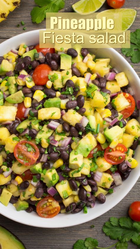 Pineapple Fiesta Salad (vegan, gluten-free) | Where You Get Your Protein Fiesta Salad, Pineapple Salad, Medicine Tips, Pineapple Chunks, Starch Solution, Black Bean Salad, Salad Vegan, Pineapple Recipes, Cold Salad