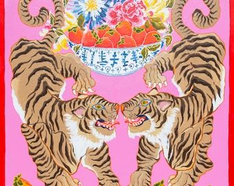 Paige Gemmel, Mexican Fonts, Art Tigre, Staffordshire Dog, Tiger Art, Chinese Art, Kitsch, Chinoiserie, Watercolor Paper