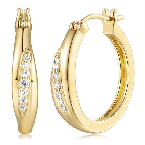 PRICES MAY VARY. 【Enduring Design】Experience a classic elegance that transcends trends with our 14k gold hoop earrings for women. Designed with precision, these cubic zirconia hoop earrings for women bridge the gap between antique charm and contemporary finesse, suitable for modern fashionistas. 【Radiant Shine】Each cubic zirconia stone embedded in these gold hoops earrings for women is chosen for its crystal-clear clarity and luminous effect. These gems ensure that the women’s plated hoop earrin Gold Hoops Earrings, Thick Gold Hoop Earrings, Thick Gold Hoops, Cubic Zirconia Hoop Earrings, 14k Gold Hoop Earrings, Gold Earrings For Women, Hoops Earrings, Sparkle Earrings, Hoop Earrings Small