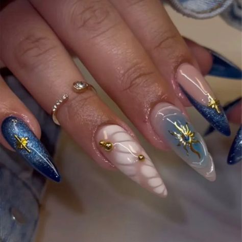 10Pcs Handmade Manicure Medium Almond Fake Nails New 3D Rose Almond Nails Press On Nails Design with Gel X Simple Design, Insane Nail Designs, Complicated Nail Art, Faerie Nails, Blue Nail Designs 2024, Summer Nails Stiletto, Fairy Aesthetic Nails, Fairy Inspired Nails, Ethereal Nails