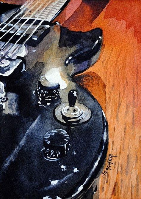 Arte Jazz, Instruments Art, Arte Peculiar, Black Painting, Music Drawings, Guitar Painting, Art Ancien, Guitar Art, Wow Art