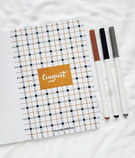 purplepotatou | bullet journal on Instagram: “Here goes my AUGUST cover page! . This checkered theme was inspired by one of my plaid pillowcase like I mentioned earlier😂 I was…” August Cover Page, Bullet Journal Design, August Bullet Journal, Bullet Journal Spread Ideas, Journal Spread Ideas, Bullet Journal August, Bullet Journal Month, Bullet Journal Notes, Bujo Ideas