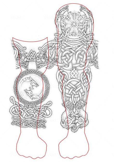 Celtic Norse Tattoo Sleeve, Viking Background Tattoo, How To Create A Sleeve Tattoo, Norse Traditional Tattoo, Viking Tattoos Design, Traditional Celtic Tattoos, Viking Tattoo Design Drawings, Viking Tattoo Sleeve Norse Mythology, Traditional Viking Tattoo Design