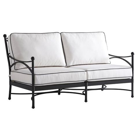 Tommy Bahama Outdoor Pavlova Loveseat with Sunbrella Cushions | Perigold Classic Outdoor Furniture, Plain Cushions, Lexington Home, Patio Loveseat, Luxury Outdoor Furniture, Outdoor Loveseat, Sunbrella Cushions, Classic Outdoor, White Cushions