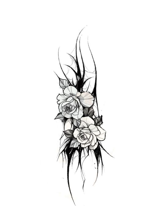 Gothic Medusa Tattoo Design, Gothic Lotus Tattoo, Gothic Flowers Drawing, Gothic Filigree Tattoo, Flower Tattoos Dark, Gothic Plant Tattoo, Coverup Tattoo Ideas Men, Dark Tattoo Cover Up, Goth Rose Tattoo