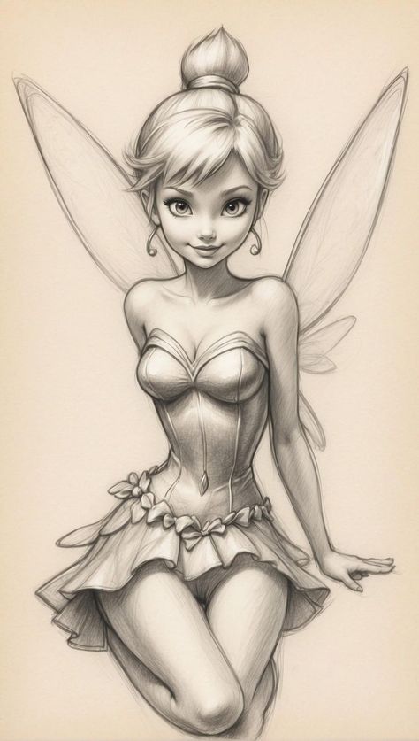 Fairies To Draw, Fairy Drawing Sketches, Wallpaper Backgrounds Baddie, Backgrounds Baddie, Tinker Bell Drawing, Tinkerbell Sketch, Tinker Bell Characters, Tinker Bell Wallpaper, Baddie Wallpaper Ipad