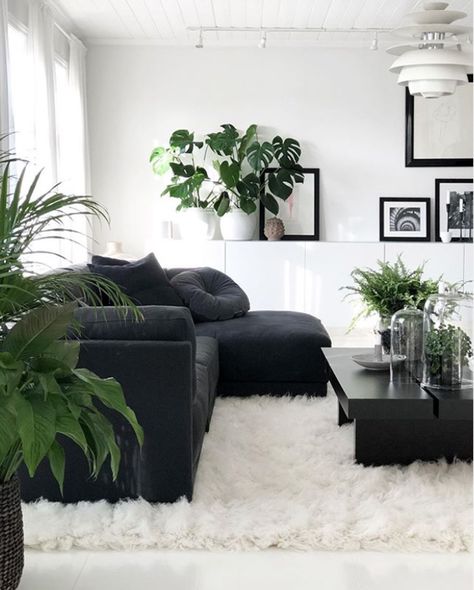 Lots Of Plants, Black Living Room, Small Living Room Decor, Living Room Decor Cozy, Apartment Decor Inspiration, Living Room Decor Modern, Decor Home Living Room, Apartment Inspiration, Decor Minimalist