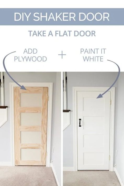 Diy Shaker Door, Door Makeover Diy, Architecture Renovation, Diy Home Improvements On A Budget, Diy Makeover, Kitchen Decorating, Door Makeover, Home Upgrades, Updating House