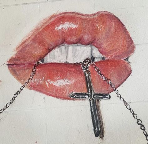 realistic lips with cross necklace art Cross Necklace Drawing, Cross Necklace Tattoo, Realistic Lips, Necklace Drawing, Hip Thigh Tattoos, Necklace Tattoo, Cross Tattoo Designs, Thigh Tattoos, Necklace Art