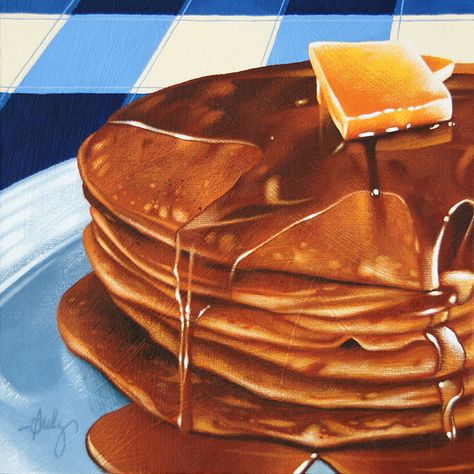 Pancake Painting Acrylic, Pancake Painting, Pancake Drawing, Breakfast Art, Restaurant Images, Advanced Higher Art, Alevel Art, Higher Art, Retro Painting