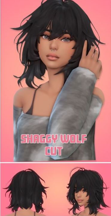 female sim with a shaggy hairstyle Sims 4 Reference, Sims 4 Cc Hair Layers, High School Cc Sims 4, Jellyfish Haircut Sims 4 Cc, Sims 4 Fox Ears, Sonic Sims 4 Cc, Sims 4 Werewolves Cc, Sims Story Ideas, Sims 4 Fish Cc