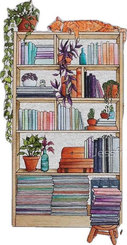 Bookshelf Illustration Art, Bookshelf Painting Ideas Canvas, Shelf Life Art, Watercolor Bookshelf, Painting Bookshelf, Bookshelf Artwork, Book Shelf Art, Bookshelf Painting, No Shelf Control