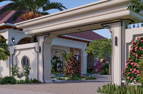 Porch Gate Design, Compound Gate, Hotel Layout, Colorful Bedroom Design, Fence Decorations, Motor Court, 3 Storey House Design, Home Gate Design, Gate Wall Design