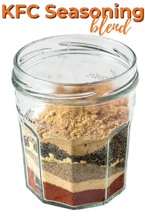 Keep a jar of this KFC spice blend in your pantry for when you're craving the iconic flavor of KFC fried chicken. Easy recipe! #glutenfree Kfc 11 Herbs And Spices Recipe, Fried Chicken Spice Blend, Fried Chicken Seasoning Spices, Kfc Spice Blend, Kfc Chicken Seasoning Recipe, Chicken Spices Recipes, Kfc Spices, Kfc Grilled Chicken Recipe, Kfc Seasoning Recipe