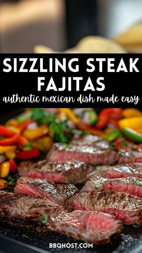 Savor tender steak with a flavorful fajita marinade and stir-fried veggies in this easy steak fajitas recipe! Perfect for homemade fajitas, fajita bowls, or as an appetizer with sides. Save this for later and click through for the full recipe! Flank Steak Fajita Recipes, Stove Top Fajitas Steak, Flat Iron Steak Fajitas, Sirloin Steak Fajitas Recipes, Skirt Steak Fajitas Marinade, Steak Fajita Bowl Recipe, Sirloin Steak Fajitas, Marinade Fajitas, Blackstone Fajitas