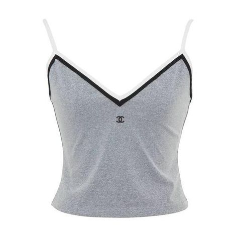 Preowned Chanel Grey Cropped Tank Top With Cc Logos ($780) ❤ liked on Polyvore featuring tops, grey, chanel, grey crop top, gray top, logo tank and grey tank top Chanel Shirts Women, Chanel Top, Singlet Tops, Gray Shirt, Gray Top, Cropped Tops, Gray Tank, Top Cropped, Top Crop