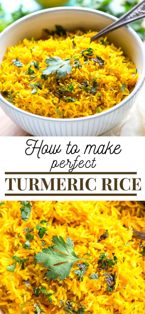 Garlic Tumeric Rice Recipes, Best Yellow Rice Recipe, Turmeric Brown Rice, Turmeric Rice Recipe, Tumeric Rice, Turmeric Rice, Rice Side Dish Recipes, Burnt Offerings, Fonio