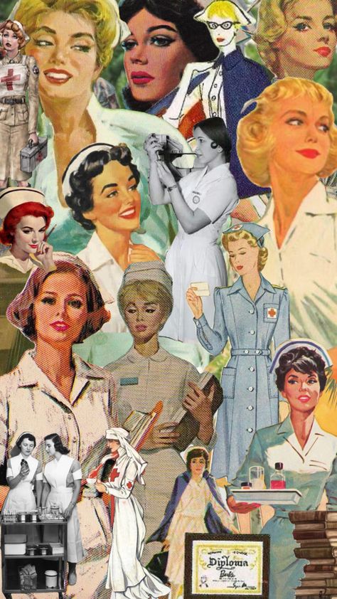 #nurse #vintagenurse #nurseart #vintage Vintage Nurse Pictures, Vintage Nurse Photoshoot, Vintage Nursing Pictures, Vintage Nurse Art, Nurse Asethic Pictures, Nursing Mood Board, Vintage Nurse Aesthetic, Vintage Medical Aesthetic, Nurses Images