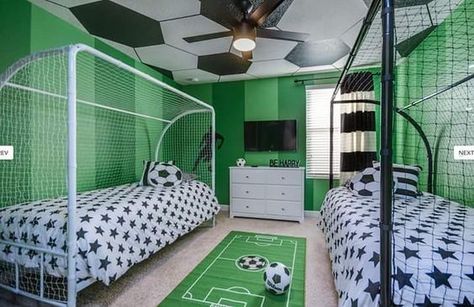 Ideas For Decorating A Soccer Bedroom - VisionBedding Boys Soccer Bedroom, Soccer Themed Bedroom, Soccer Bedroom, Soccer Room, Football Rooms, Football Bedroom, Sport Bedroom, Boy Bedroom Design, Twin Bedroom