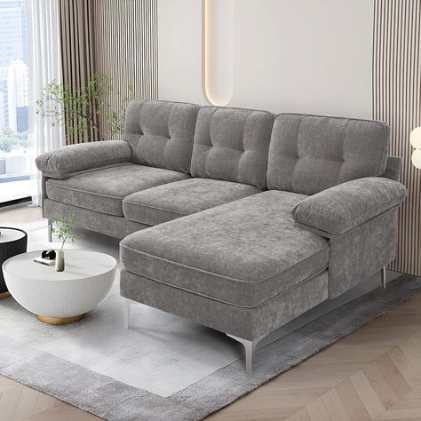 Amazon.com: TEKAMON 82.7" Sectional Sofa Couch with Chaise, 3 Seats L Shape Reversible Sofa, Comfy Modern Chenille Fabric Convertible Couch for Living Room, Apartment, Small Spaces with Removable Covers, Grey : Home & Kitchen Couches For Small Spaces, Convertible Couch, Couch For Living Room, Living Room Furniture Styles, Couch With Chaise, Small Couch, Sectional Sofa With Chaise, Sofas For Small Spaces, L Shaped Couch