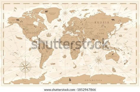 Detailed Vintage Cartoon World Map Illustration Stock Illustration 1852967866 | Shutterstock World Map Vintage, Photo Booth Props Birthday, Vintage Cartoons, Map Vintage, Cartoon World, Illustrated Map, Color Palette Generator, Holiday Illustrations, Vintage Cartoon