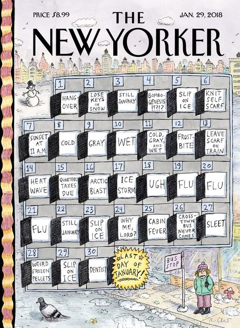 “I wanted to show just the horribleness of January,” Roz Chast says, about this week’s cover. “Winter is really here, no vestige of fall.” The New Yorker January, New Yorker January, Roz Chast, The New Yorker Magazine, New Yorker Magazine, New Yorker Covers, Lost Keys, January 29, Print Magazine