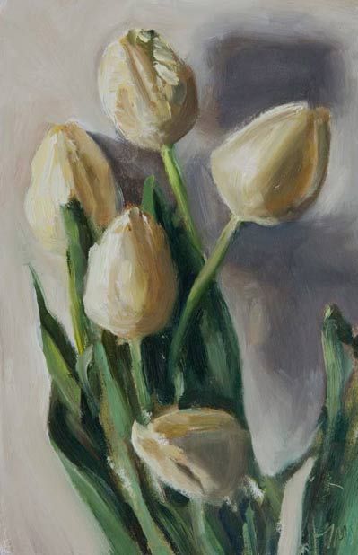 Daily painting titled  White Tulips Tulip Painting, Tulips Art, White Tulips, Daily Painting, Arte Inspo, Flower Art Painting, Painting Art Projects, British Artist, The Seasons