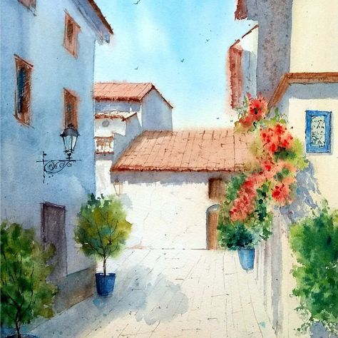 Spain Watercolor, Mediterranean Wall Art, Photo To Watercolor, Mediterranean Wall, Spain Poster, Train Wall Art, Spain Print, Castle Painting, Landscape Wall Decor