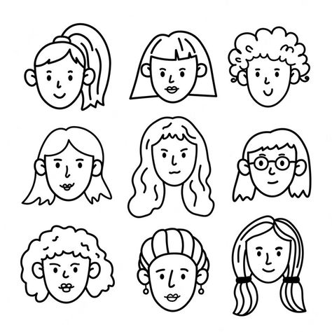 Woman Doodle Art, Person Doodle Simple, Women Doodle Art, Human Doodle, Woman Doodle, Faces Doodle, Face Doodles, Font Cute, Doodle People