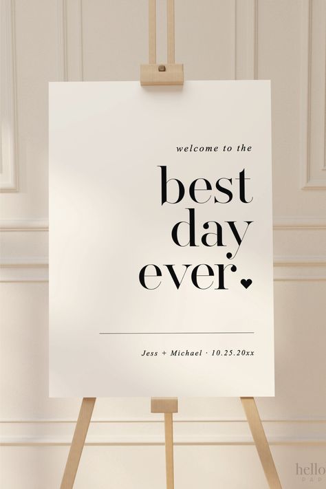 The Best Day Ever - Wedding Welcome Sign
Printable Sign Template.
#etsy #hellorosepaperie #weddingsign #minimalistwedding #minimalistweddingsigntemplate #weddingtemplate #personalizedweddingsign #outdoorweddingsign #bestdayever #thebestdayever #weddingwelcomesign #welcometoourwedding #template #templett Outdoor Wedding Signs, Personalized Wedding Sign, Seating Chart Template, Welcome To Our Wedding, Wedding Signage, Wedding Templates, Sign Templates, Wedding Deco, Best Day Ever