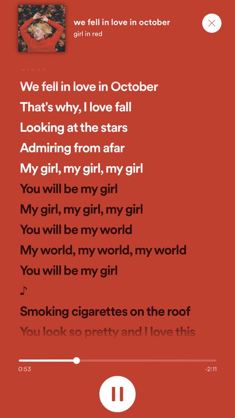 We Fell In Love In October Spotify Lyrics, We Fell In Love In October, Spotify Songs, Lyrics Song, Lyrics Aesthetic, Look At The Stars, We Fall In Love, Fell In Love, Falling In Love