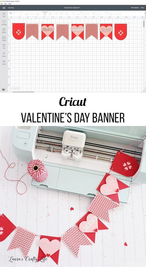 Valentine's Cricut Projects, Cricut Valentine Ideas, Cricut Valentines Projects, Cricut Banner, Diy Valentine's Day Decorations, Valentine Banner, Projets Cricut, Diy Valentines Decorations, Valentine Projects