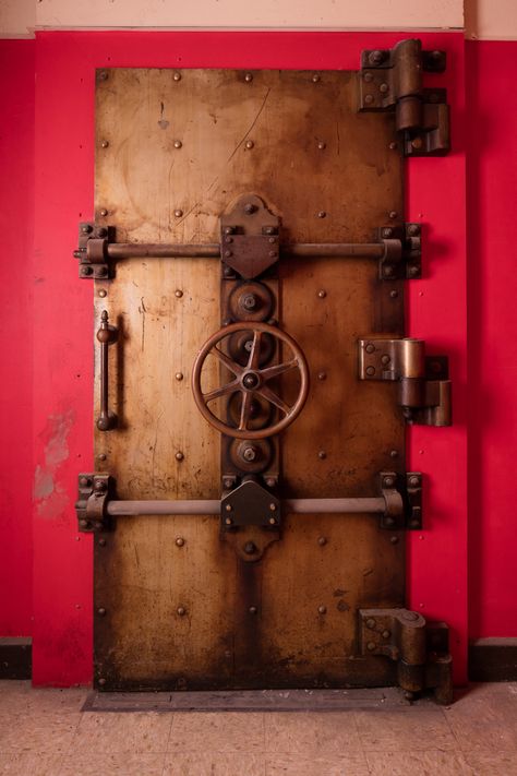 Steampunk Door, Comic Book Room, Gold Vault, Safe Door, Old Abandoned Buildings, Vault Doors, Steampunk House, Los Angeles Art, Industrial Living