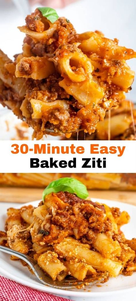 Baked Ziti With Spaghetti Sauce, Bakes Ziti Easy, Oven Baked Ziti Easy Recipes, Easy Ziti Recipes Ground Beef, Ground Beef Ziti Recipes, Baked Ziti With Hamburger, Small Batch Baked Ziti, Baked Ziti With Ground Chicken, Simple Baked Ziti With Ground Beef