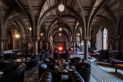 The Manchester City Hall makes a grand venue for the Sculpture Hall Cafe.  Manchester Town Hall is a Victorian, Neo-gothic municipal building in Manchester, England. It is the ceremonial headquarters of Manchester City Council and houses a number of local government departments. Designed by architect Alfred Waterhouse the town hall was completed in 1877.  Jon Reid   |    Portfolio    |  Blog    |   Tumblr Dark Academia Cafeteria, Gothic Cafe Interior, Gothic University, Gothic Restaurant, Gothic Cafe, Gothic Bar, Gothic City, Manchester Town Hall, Gothic Interior