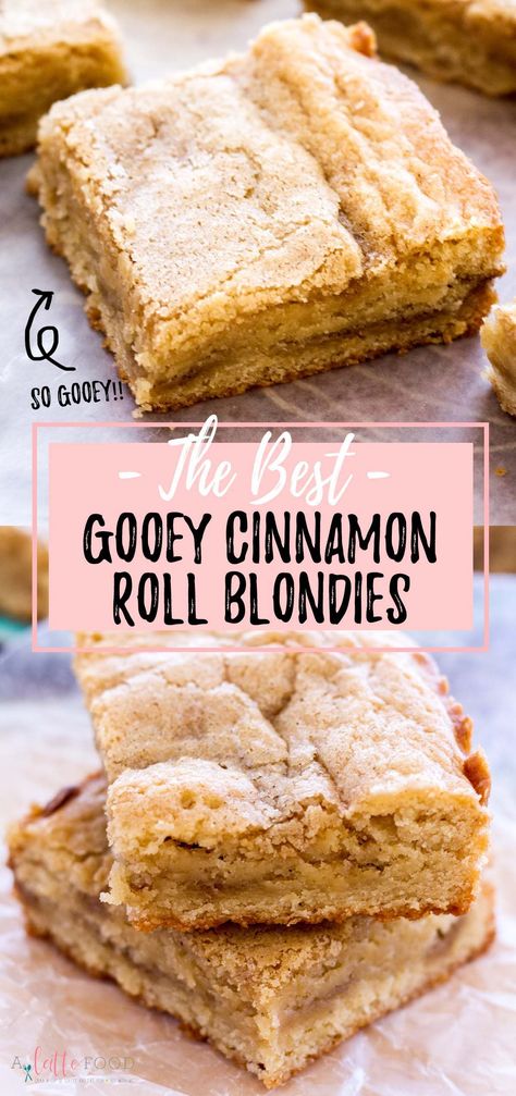 Gooey Blondies Recipe, Really Good Desserts, Cinnamon Roll Blondies, Cinnamon Dessert Recipes, Cinnamon Roll Filling, Cinnamon Desserts, Blondie Recipe, Cinnamon Filling, Fast Desserts