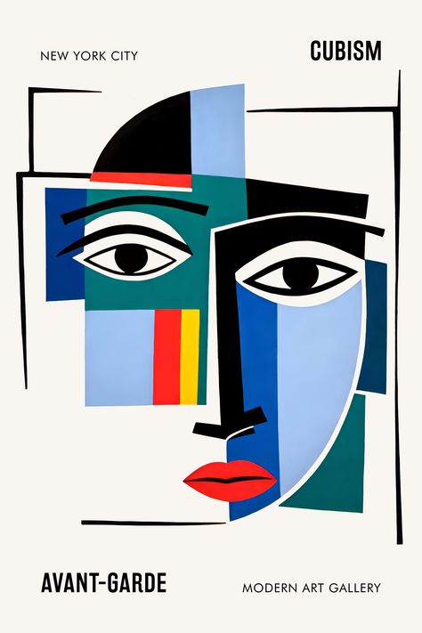 Modern Cubism, Colorful Abstract Wall Art, Picasso Inspired, Art Picasso, Fashion Poster Design, Cubism Art, Face Print, Fashion Poster, Cubism