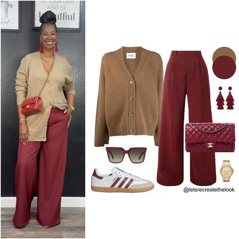 Burgundy Trousers - 10 Outfit Ideas 🐙 Here are 10 more colors that pair well with burgundy! Which is your favorite? As fall approaches it’s time to break out our sweaters. Instead of just pairing them with jeans, here’s a reminder that wide leg trousers are a more elevated option but just as comfortable! So for an elevated casual look, try pairing your sweaters with your trousers! You can still wear your sneakers with them! 😉 So save this post for style inspiration and look in your closet to... Burgundy Trousers Outfit, Burgundy Sneakers Outfit, Burgundy Jeans Outfit, Leg Trousers Outfit, Wide Leg Trousers Outfit, Burgundy Trousers, Burgundy Sneakers, Trousers Outfit, Elevated Casual