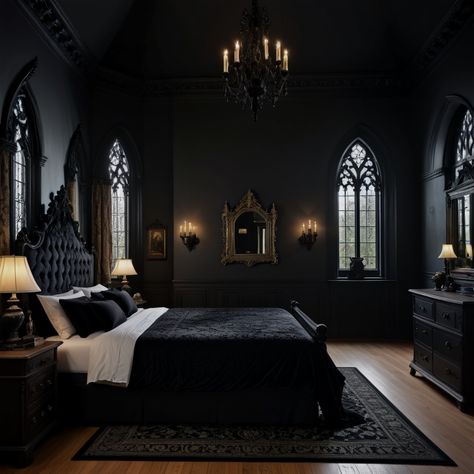 Unlock the captivating allure of Gothic style in your home. Known for its dark, moody color palette, intricate architectural details, and dramatic decor, Gothic style offers a unique way to create an enchanting and atmospheric space. Whether you're a fan of medieval aesthetics or simply want a home that stands out, this guide will provide practical tips to master Gothic style effortlessly.   #interiordesign #software #aihouse #gothic Gothic Loft Apartment, French Gothic Bedroom, Gothic Wall Colors, Gothic Bedroom Paint Colors, Bedroom Atheistic, Medieval Home Interior, Modern Gothic House, Modern Gothic Interior, Modern Dark Academia